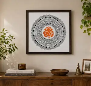 Monochrome mandala framed wall decor