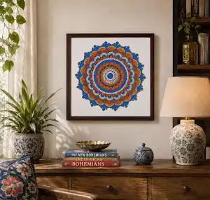Blue mandala framed wall decor