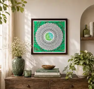 Green mandala framed artwork