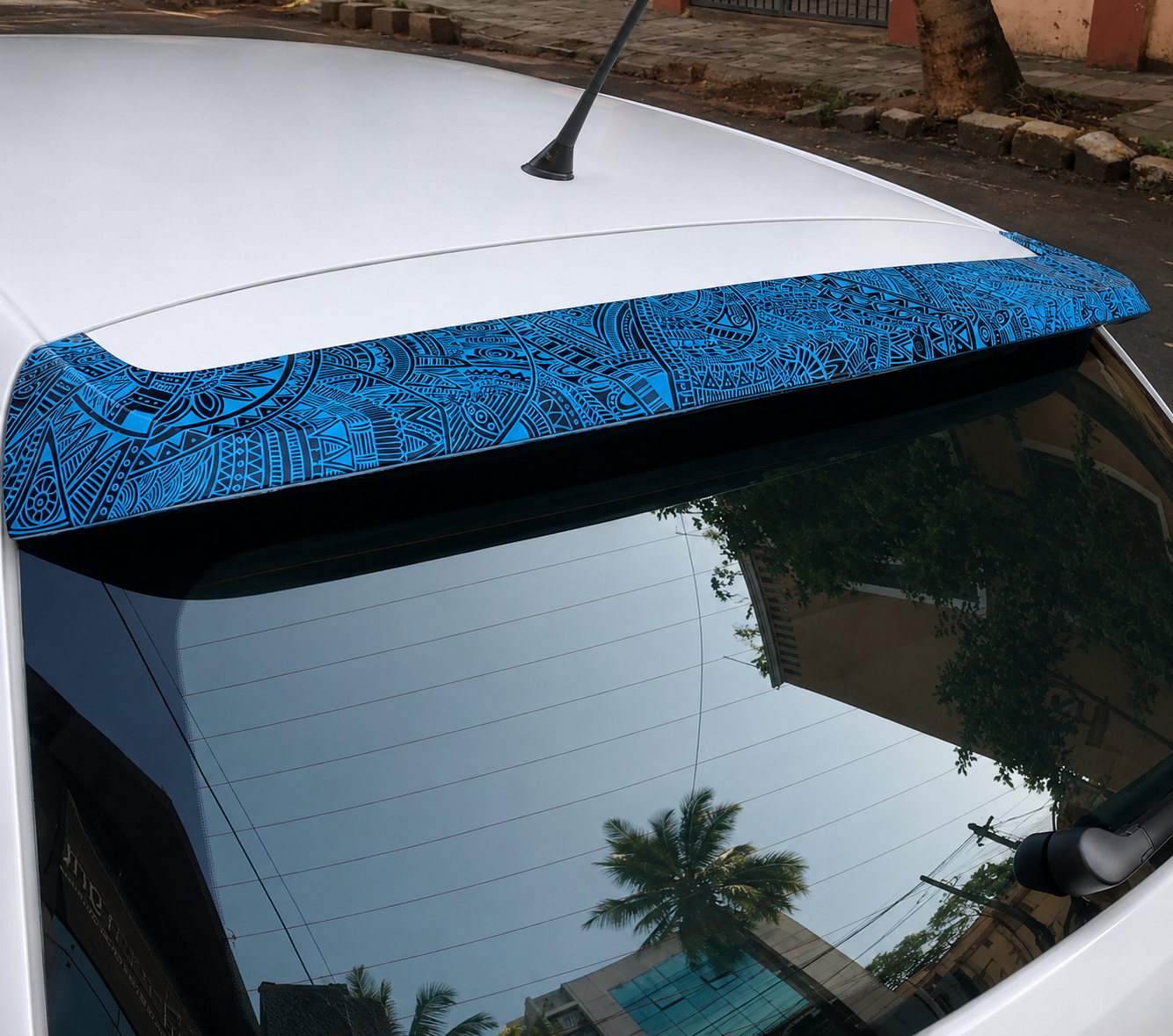 Custom hand-painted blue zen mandala car spoiler