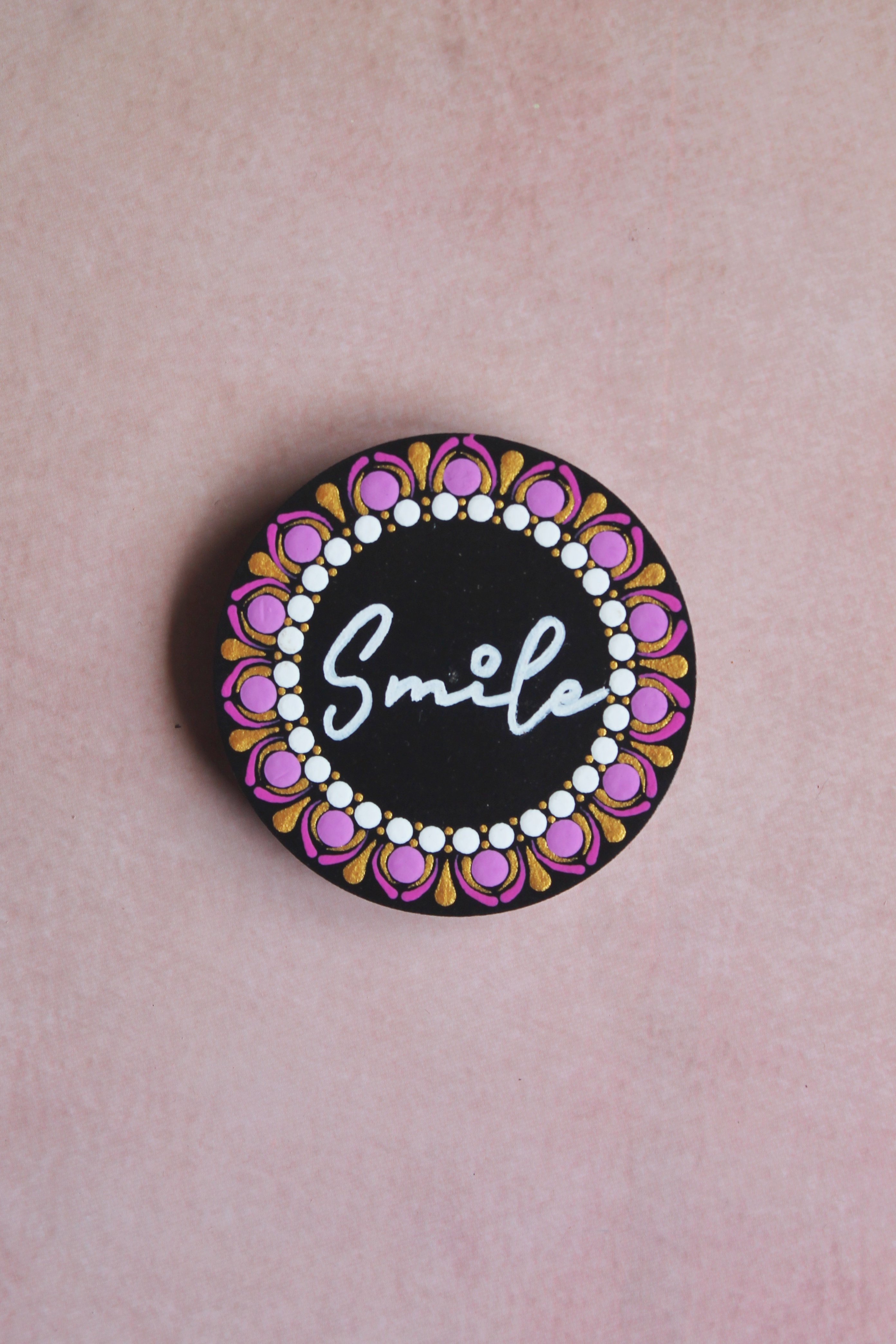 Smile hand-painted dot mandala round fridge magnet