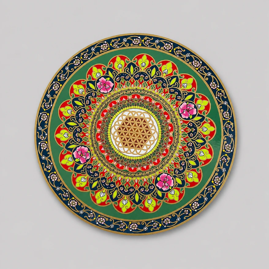 High-resolution hand-painted green mandala wall artwork
